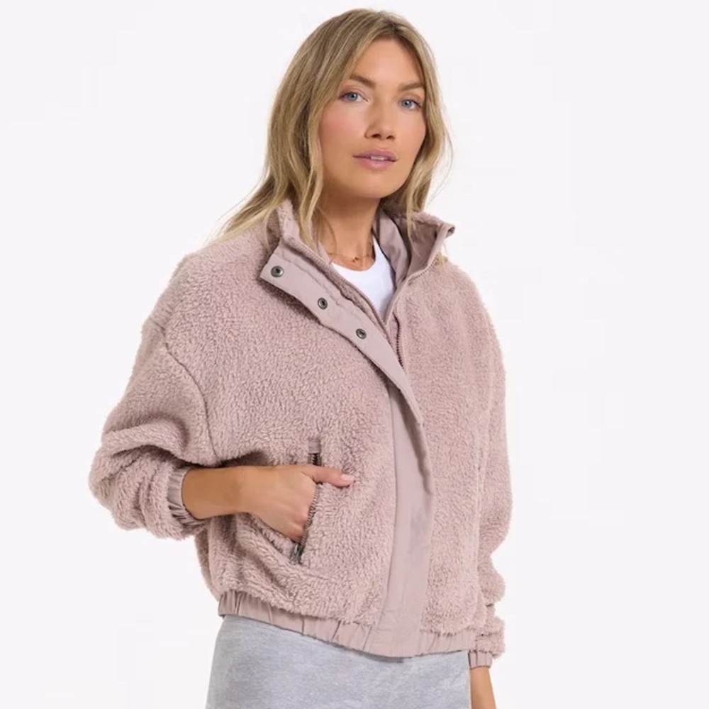 RARE Vuori Cozy Fleece Blush Pink Zip Jacket